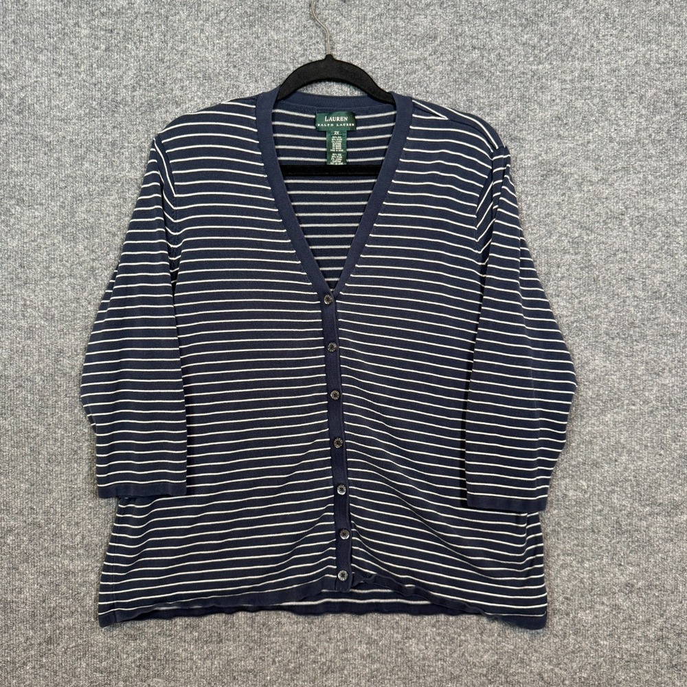 Lauren Ralph Lauren Sweater Womens 2X Blue Silk Blend Cardigan Stretch Plus Size